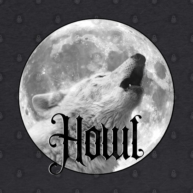 Howl, Moon With Wolf Howling by KimbrellDesigns